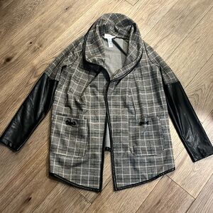 JOSEPH RIBKOFF open front waterfall cardigan with faux leather trim, size 8